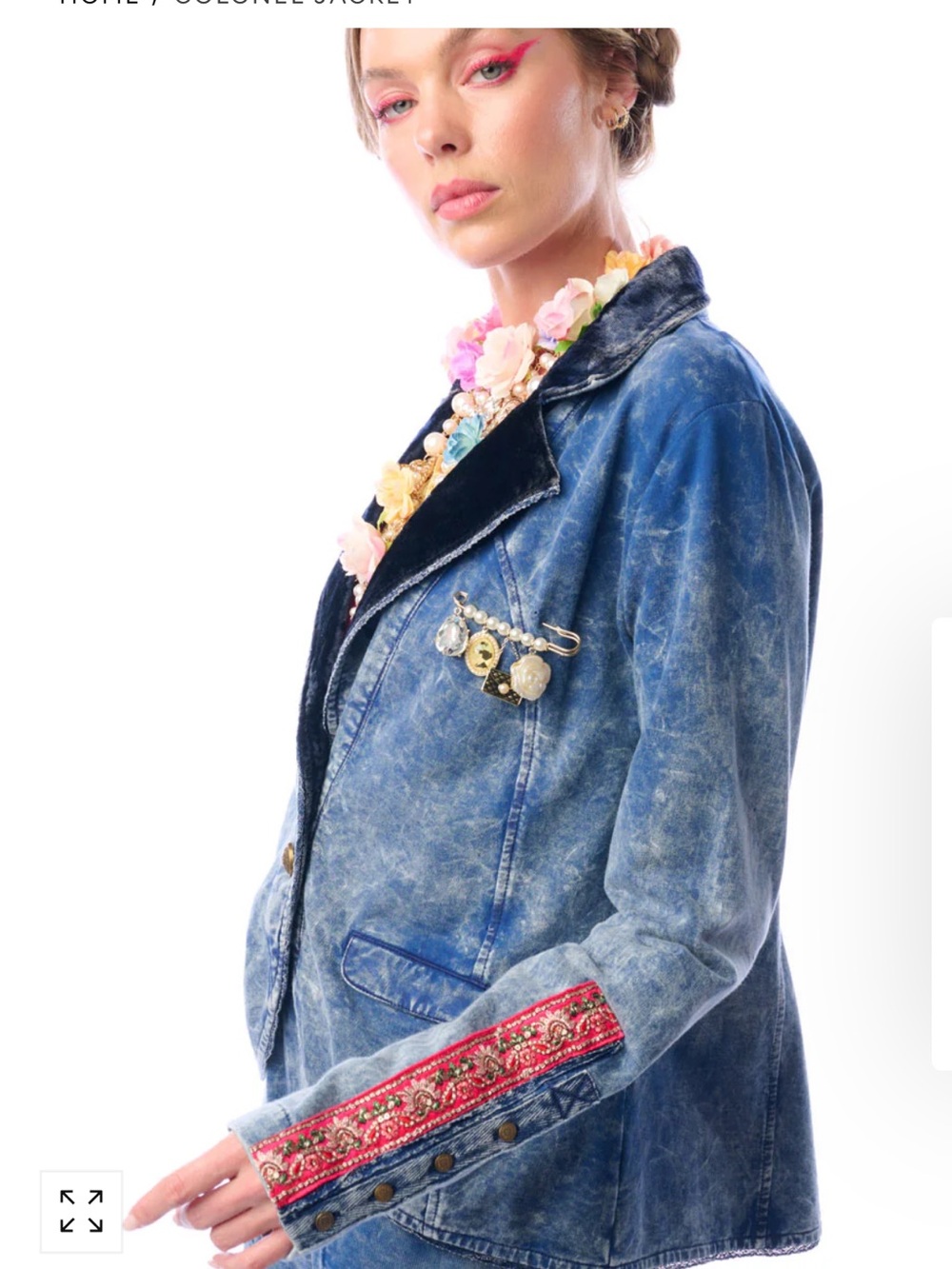 F987. NWT Aratta COLONEL JACKET Washed Denim  with Embroidered Cuff Detail $218 - Picture 2 of 7